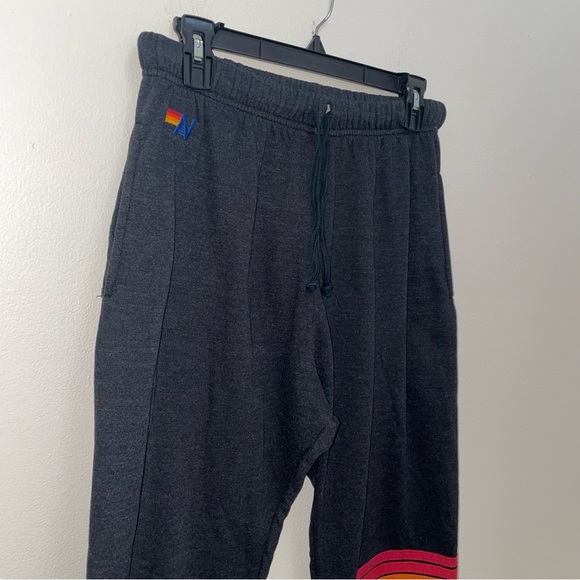 AVIATOR NATION Charcoal Rainbow Stitch jogger Sweatpants Size Medium - Picture 5 of 11